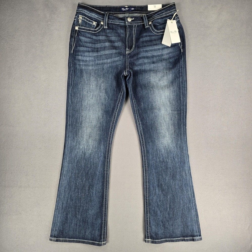 Miss Me Jeans Womens 33x32 Blue Mid Rise Bootcut Embroidered Denim Western NWT - Picture 2 of 15